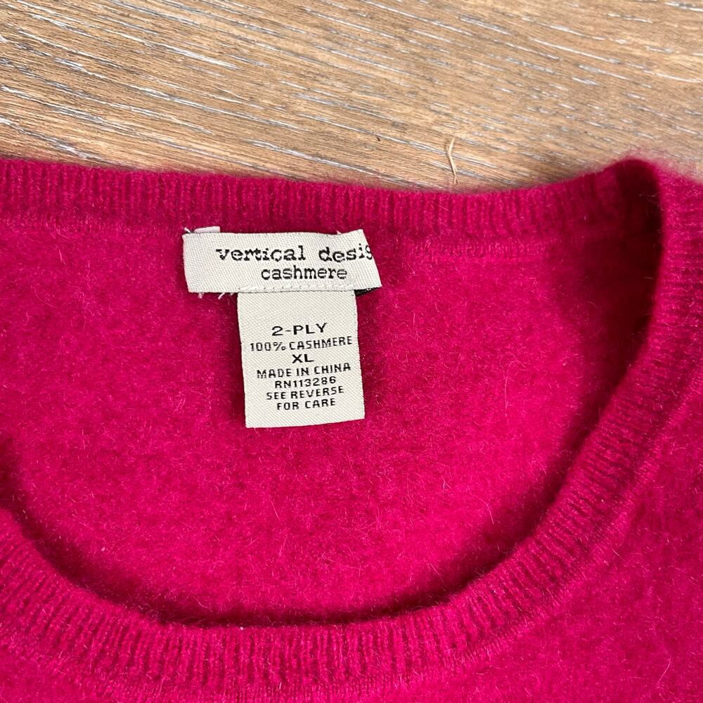 Vertical Design Womens Sweater 100% Cashmere Pink Fushsia Long Sleeve Pullover - Picture 3 of 5
